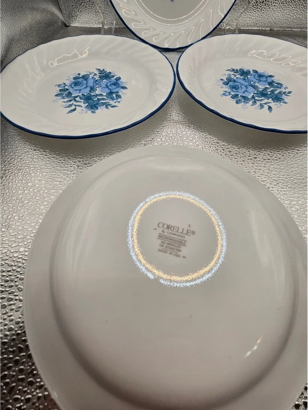 Corelle Blue Velvet Rose Floral bread plates Plates Set of 4